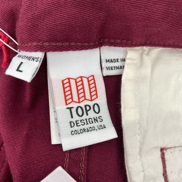 Topo Designs Womens Climb Pants Size L Organic Cotton Outdoor Hiking NWT Burgund - Picture 15 of 15